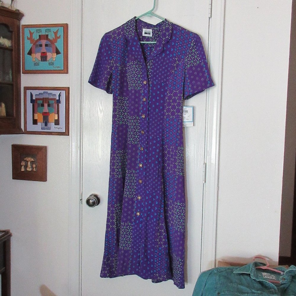 NWT LESLIE FAY Short Sleeve Purple Floral Maxi Dress Size 8